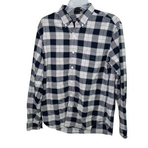 EUC J. Crew Mens Slim Shirt Medium Flannel Button-down Navy Gray Long Sleeves
